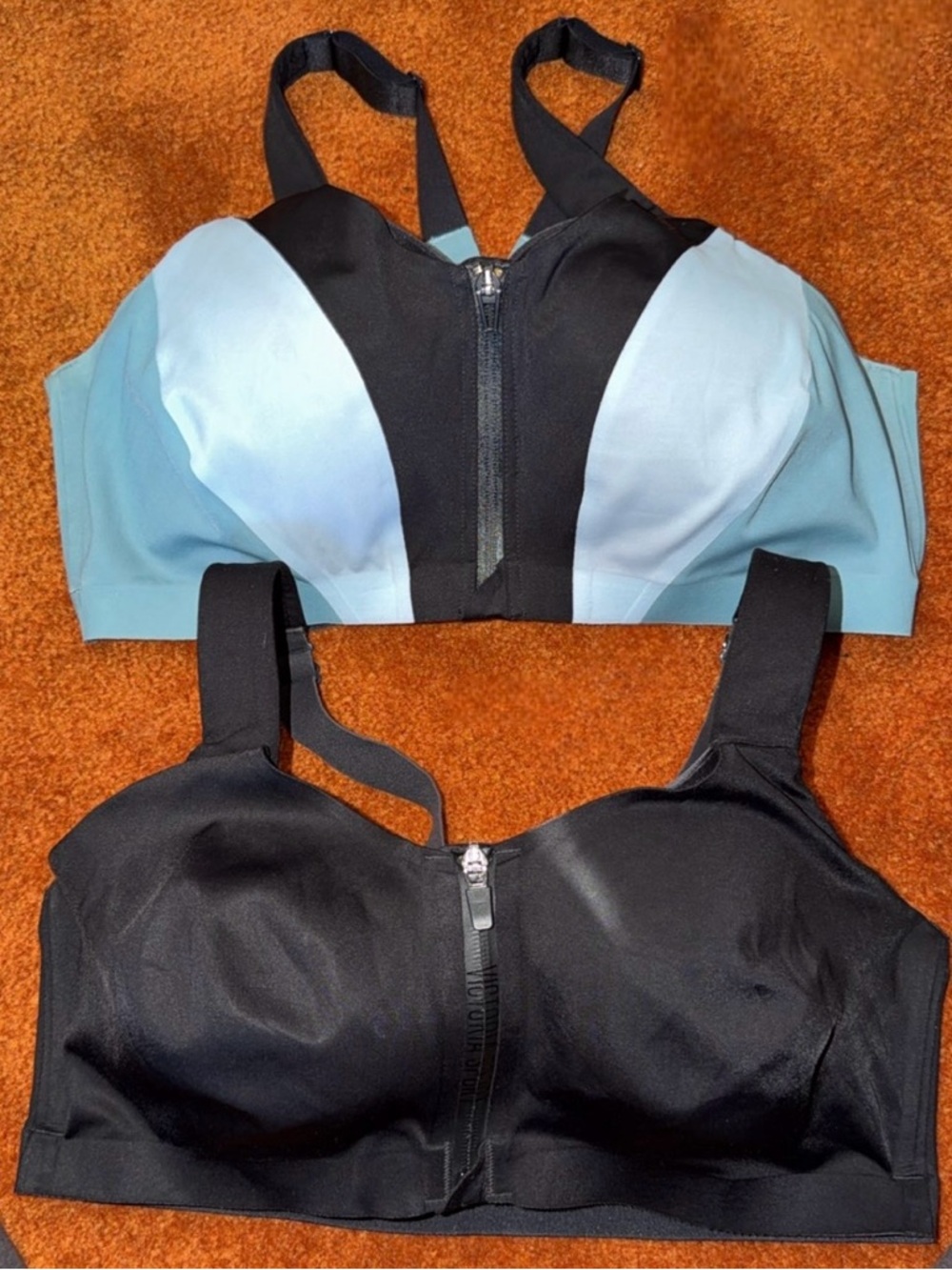 Victoria secret Front-Zip Sports Bras — Light Blue/Black & Solid Black (2-Pack)